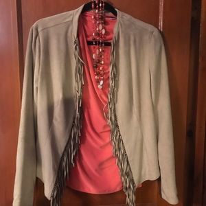 Dress Barn Faux Suede Leather Fringed Jacket